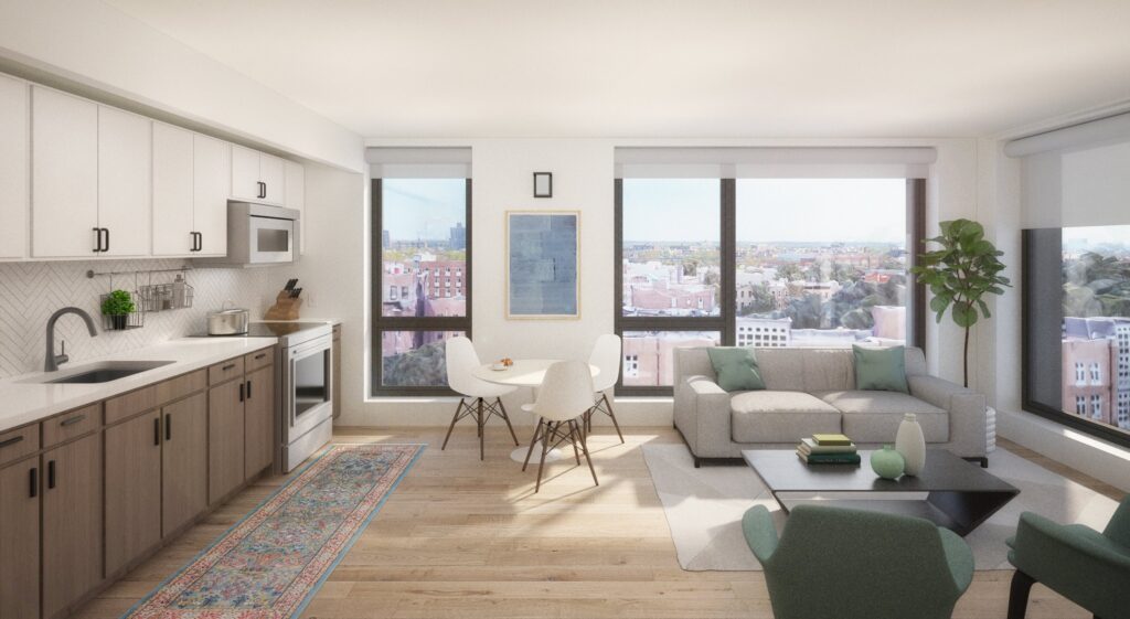 Rendering of an apartment at The Rise.